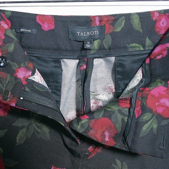 Talbots Heritage Black Red Floral Pants Women's Size 12 Silk blend - Picture 7 of 7